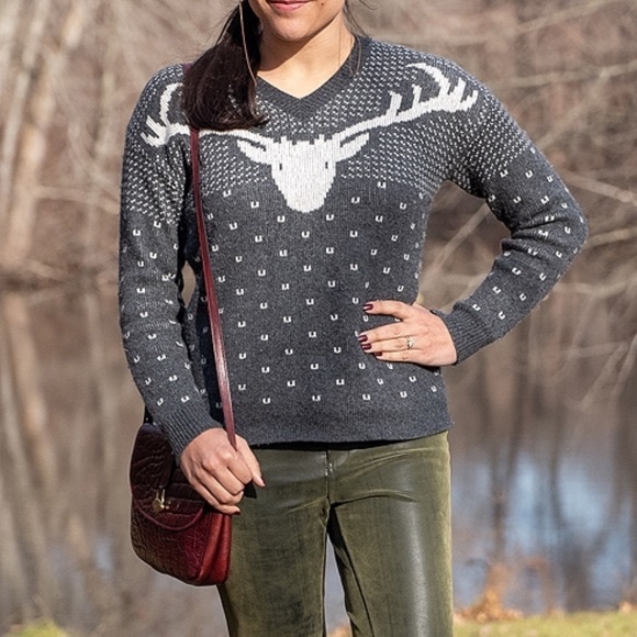 J Crew Size Large Gray Reindeer Sweater 